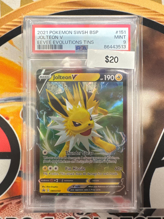2021 Pokémon SWSH Black Star Promo Jolteon V SWSH151 Eevee Evolution Tins PSA 9