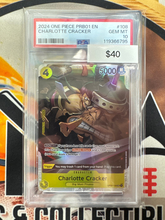 2024 One Piece PRB01 OP03-108 Charlotte Cracker PSA 10