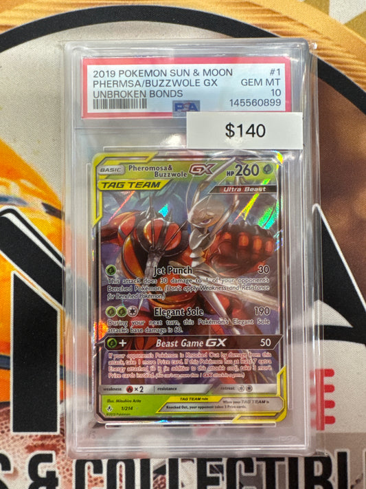 Pokemon Pheromosa & Buzzwole GX 1/214 Unbroken Bonds PSA 10