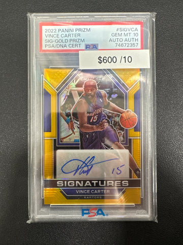 2022 Panini Prizm NBA Vince Carter Signatures Prizm Gold /10 PSA 10 Auto Authentic