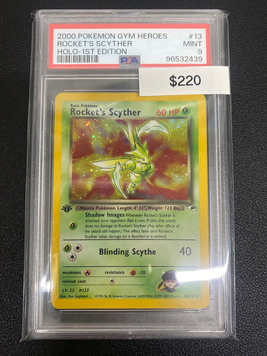 Pokémon 1st Edition Gym Heroes Rocket’s Scyther Holo PSA 9