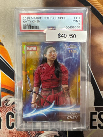 2025 Topps Chrome Marvel Studios Sapphire Katy Chen Gold Refractor /50 PSA 9