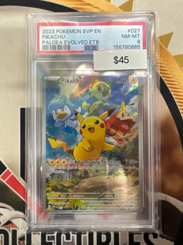 Pokémon Pikachu Paldea Evolved ETB Promo 027 PSA 8