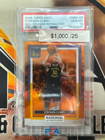 2026 Topps Chrome NBA X The National Stephen Curry Orange Refractor /25 PSA 10
