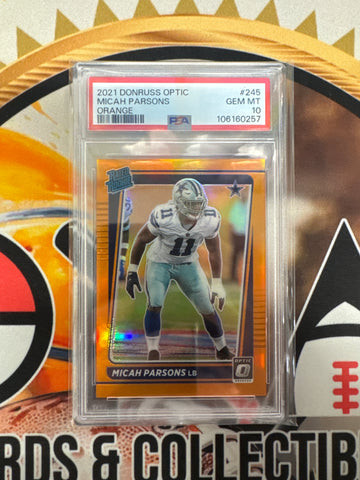 2021 Panini Donruss Optic NFL Micah Parsons Rated Rookie Orange /199 PSA 10