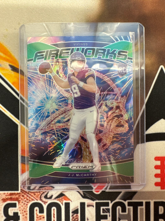 2024 Panini Prizm NFL J.J. McCarthy Rookie Fireworks Green Prizm