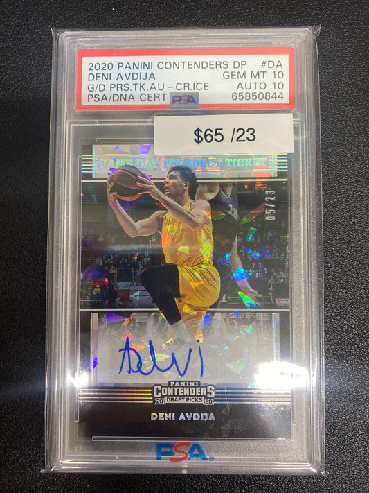 2020 Panini Contenders Draft Picks Deni Avdija Game Day Prospect Ticket Cracked Ice Auto /23 PSA 10/10