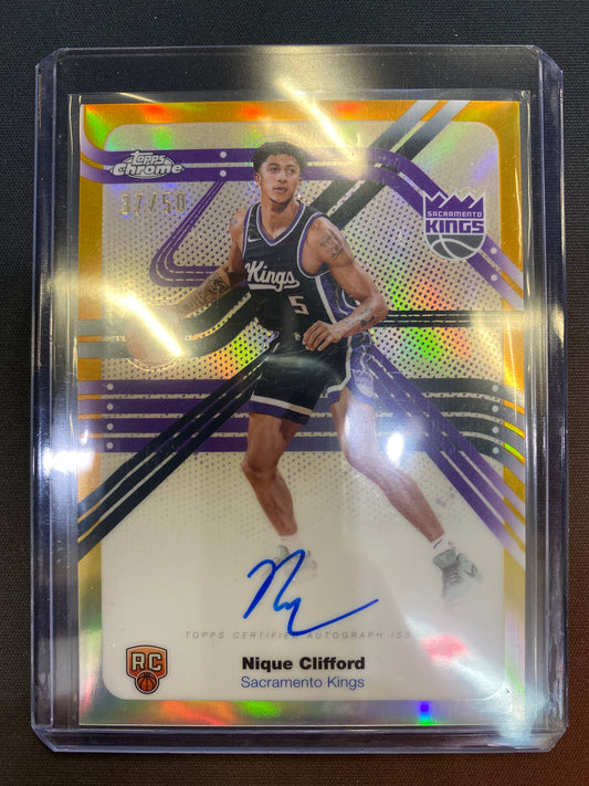 2025-26 Topps Chrome Basketball Nique Clifford Next Stop Signatures Gold Rookie /50