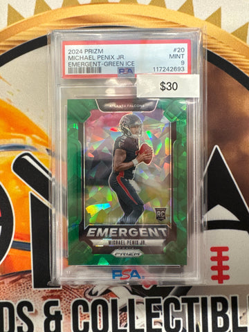 2024 Panini Prizm NFL Michael Penix Jr. Rookie Emergent Green Ice PSA 9