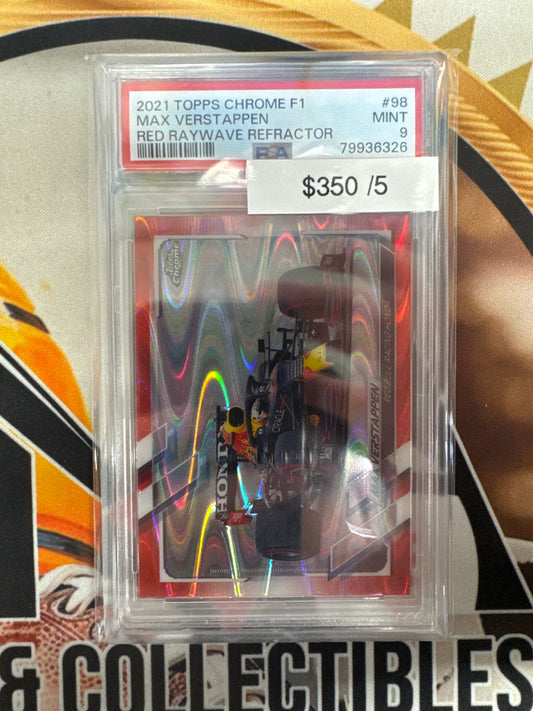 2021 Topps Chrome F1 Max Verstappen Red Raywave Refractor /5 PSA 9