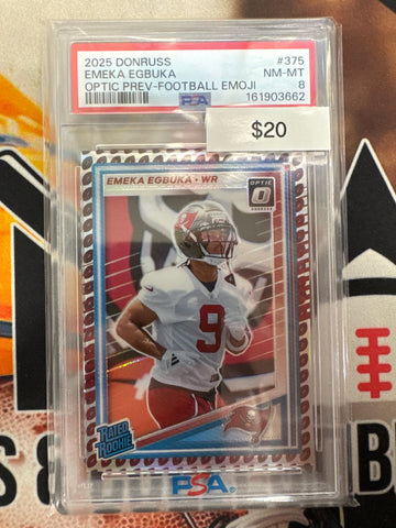 2025 Panini Donruss NFL Emeka Egbuka Rated Rookie Optic Preview Football Emoji PSA 8