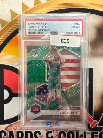 2020 Panini Mosaic NBA LaMelo Ball Rookie National Pride Green Mosaic PSA 10