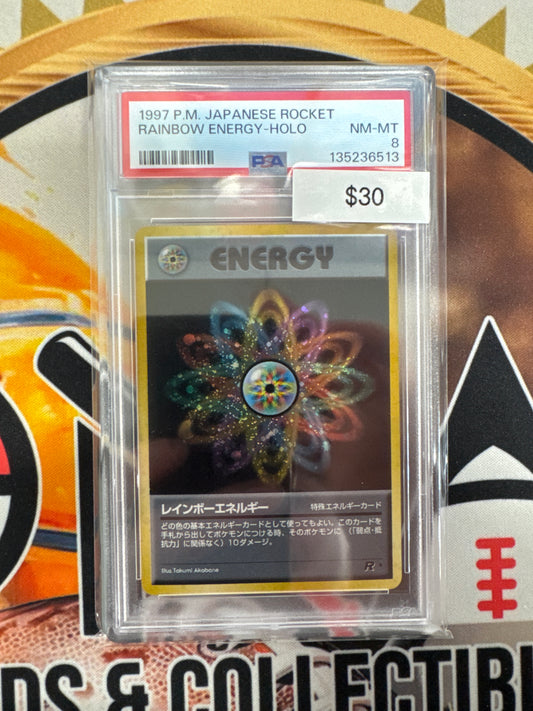 Pokémon Japanese Rainbow Energy Holo Rocket Gang PSA 8