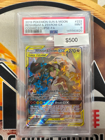 Pokémon Reshiram & Zekrom GX Cosmic Eclipse Full Art 222/236 PSA 9