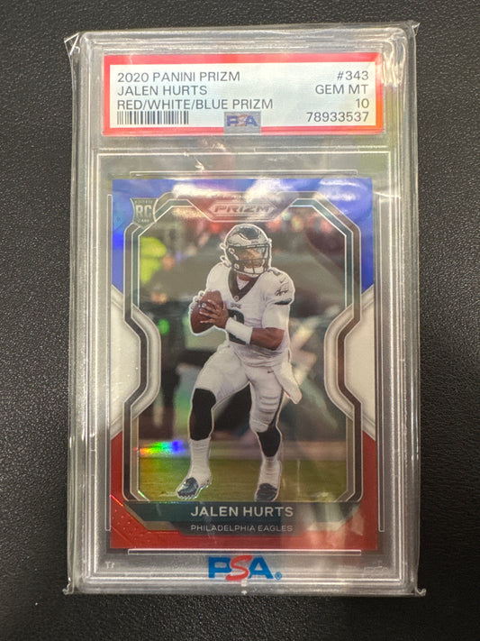 2020 Panini Prizm Jalen Hurts Red/White/Blue Rookie Prizm PSA 10
