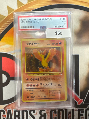 1997 Pokemon Japanese Fossil Moltres No. 146 Holo PSA 7