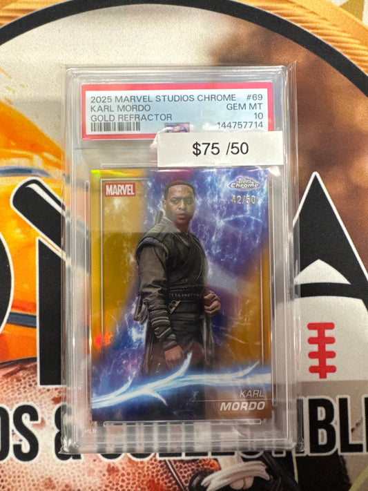 2025 Topps Marvel Studios Chrome Karl Mordo Gold Refractor /50 PSA 10