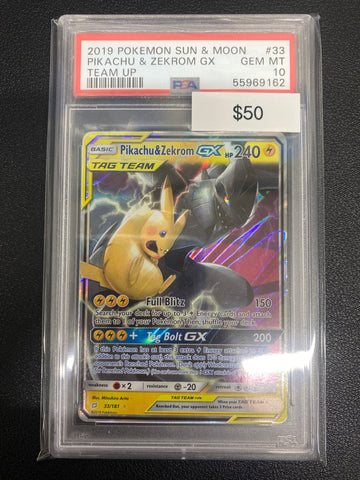 Pokémon Pikachu & Zekrom GX Tag Team Team Up 33/181 PSA 10