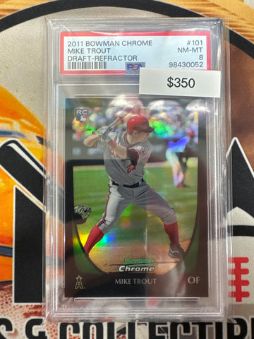 2011 Bowman Chrome Baseball Draft Mike Trout Rookie Refractor PSA 8