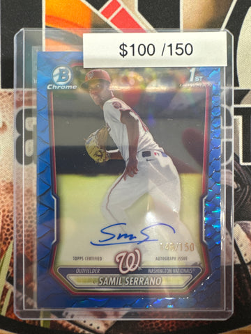 2026 Topps Bowman Chrome MLB Samil Serrano 1st Bowman Autograph Blue Reptilian Refractor /150