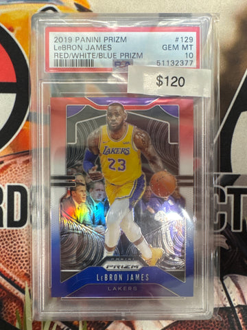 2019 Panini Prizm NBA LeBron James Red/White & Blue Prizm PSA 10
