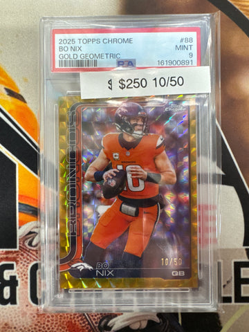 2025 Topps Chrome NFL Bo Nix Gold Geometric Refractor /50 PSA 9