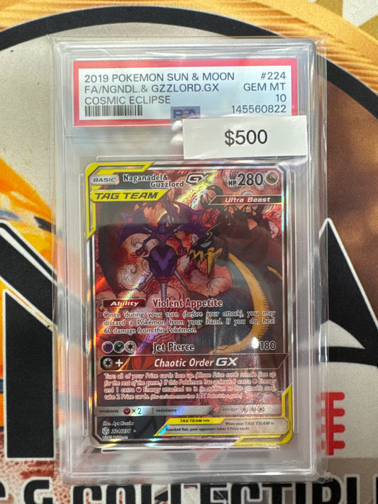 Pokémon Naganadel & Guzzlord GX Cosmic Eclipse Full Art 224/236 PSA 10
