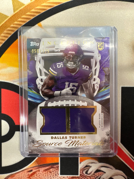 2024 Topps Inception Football Dallas Turner Source Materials Dual Patch Purple Rookie /125