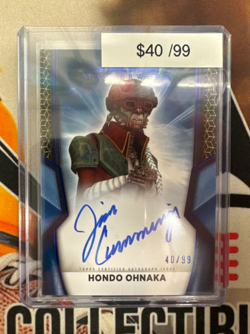 2025 Topps Star Wars Masterwork Jim Cummings As Hondo Ohnaka Blue Refractor Autograph /99