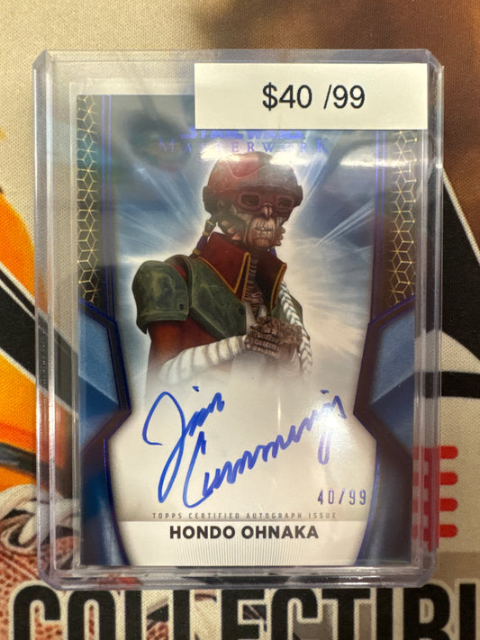 2025 Topps Star Wars Masterwork Jim Cummings As Hondo Ohnaka Blue Refractor Autograph /99