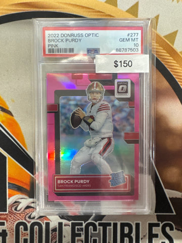 2022 Panini Donruss Optic NFL Brock Purdy Rated Rookie Pink Prizm PSA 10