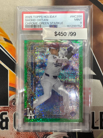 2025 Topps Holiday MLB Shohei Ohtani Chrome Green Speckle Refractor /99 PSA 9