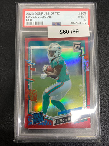 2023 Optic De’Von Achane Rated Rookie Red /99 PSA 9