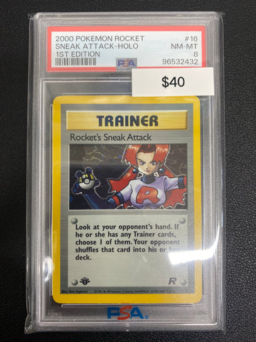 Pokémon 1st Edition Team Rocket Rocket’s Sneak Attack Holo PSA 8