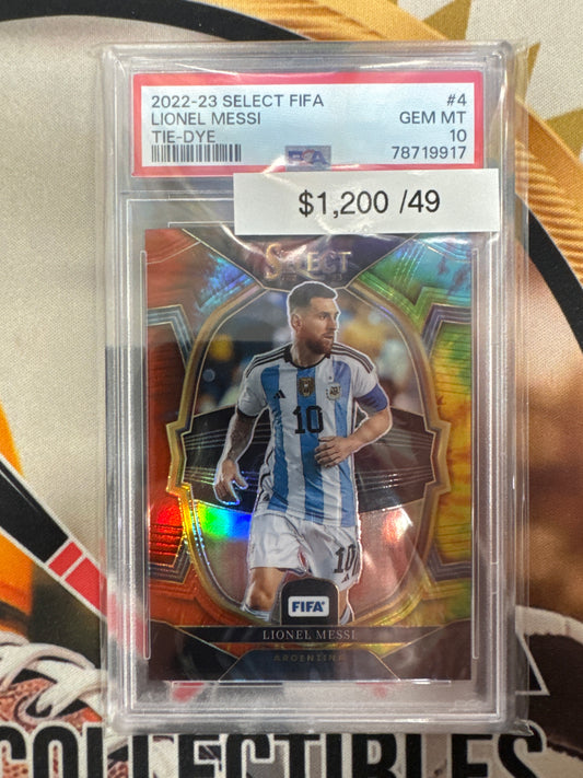 2022-23 Panini Select FIFA Lionel Messi Tie-Dye /49 PSA 10
