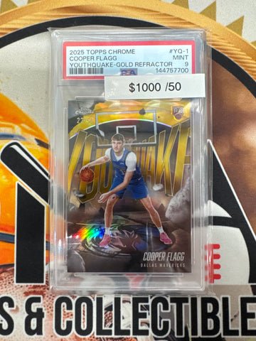2025-26 Topps Chrome NBA Cooper Flagg Rookie YouthQuake Gold Refractor /50 PSA 9