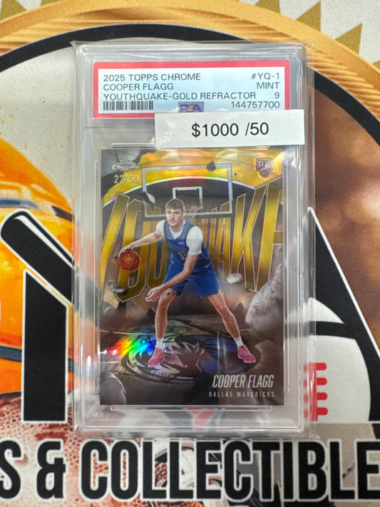 2025-26 Topps Chrome NBA Cooper Flagg Rookie YouthQuake Gold Refractor /50 PSA 9