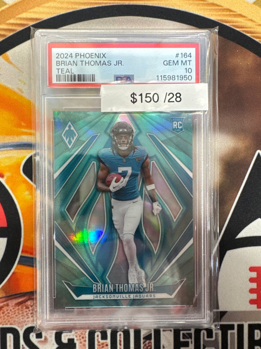 2024 Panini Phoenix NFL Brian Thomas Jr. Rookie Teal Prizm /28 PSA 10