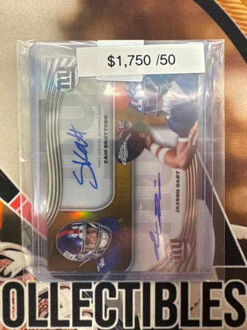 2025 Topps Chrome NFL Jaxson Dart & Cam Skattebo Rookie Dual Autograph Gold Refractor /50