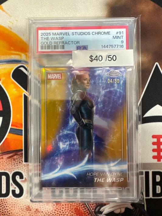 2025 Topps Marvel Studios Chrome The Wasp Gold Refractor /50 PSA 9