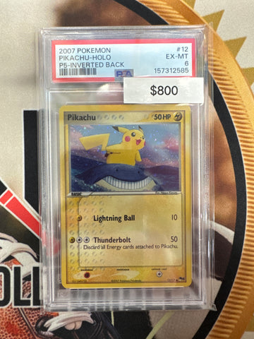 2007 Pokemon Pikachu Holo Pop Series 5 Holo Inverted Back 12/17 PSA 6