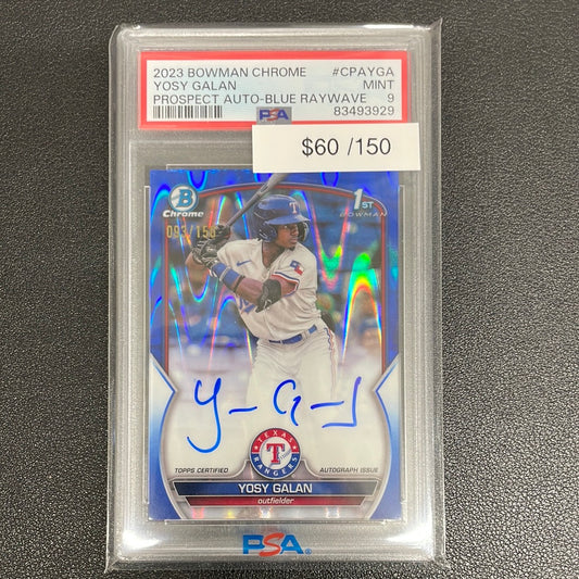 2023 MLB Bowman Chrome Yosy Galan Blue Raywave Rookie Auto PSA 9 /150