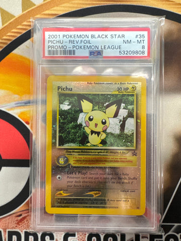 2001 Pokémon Black Star Promo Pichu Reverse Foil Promo Pokemon League 35 PSA 8