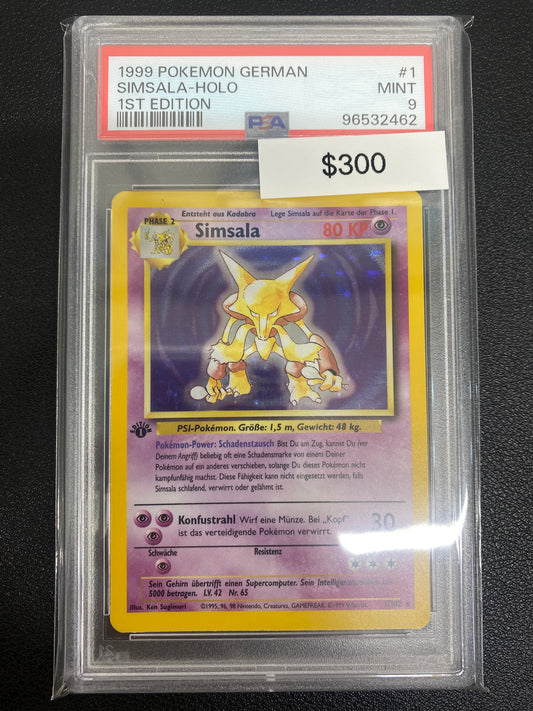 Pokémon German 1st Edition Base Set Alakazam (Simsala) Holo PSA 9