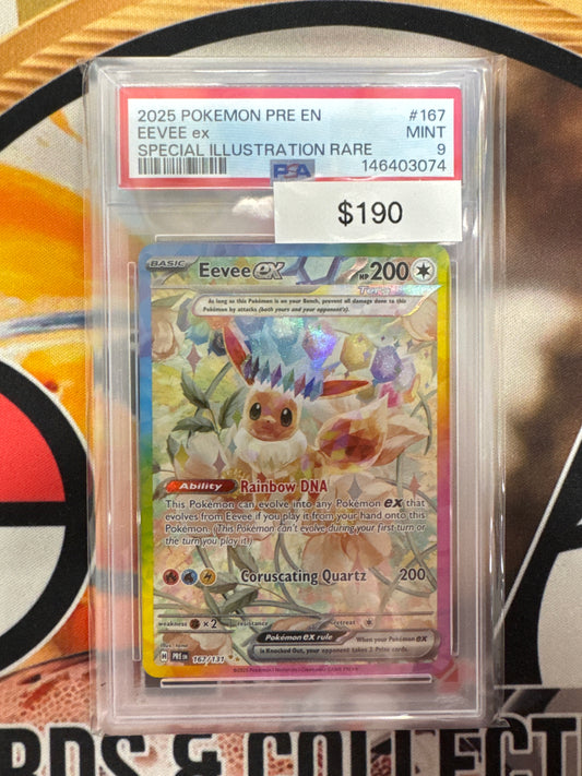 2025 Pokemon Prismatic Evolutions Eevee Ex 167/131 Special Illustration Rare PSA 9