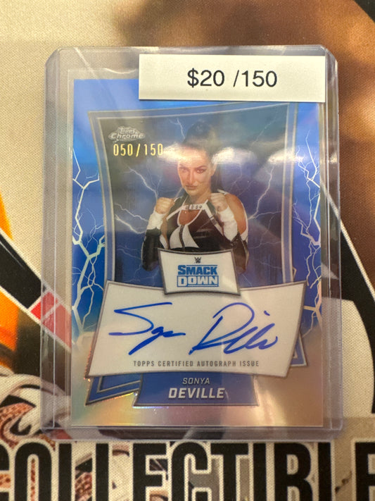 2025 Topps Chrome WWE Sonya Deville Blue Lightning Refractor Autograph /150