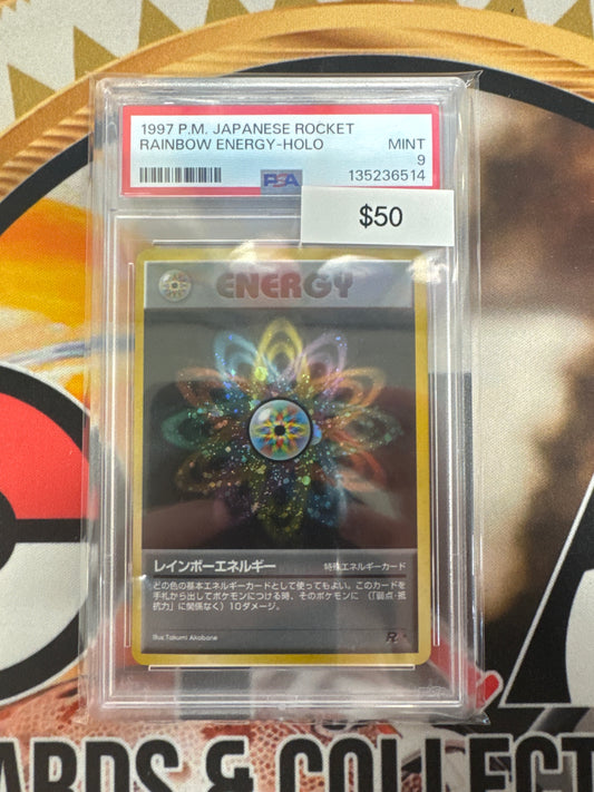 Pokémon Japanese Rainbow Energy Holo Rocket Gang PSA 9
