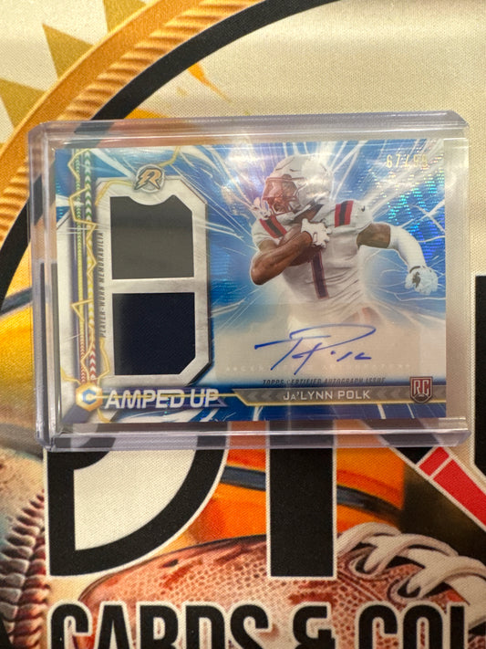 2025 Topps Resurgence Football Ja’Lynn Polk Amped Up Rookie Patch Autograph Blue Wave /99