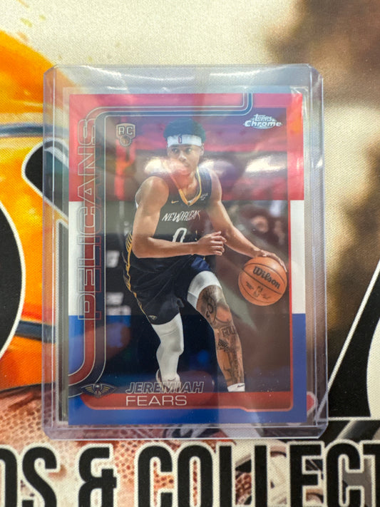 2025 Topps Chrome Basketball Jeremiah Fears Rookie Red White & Blue Refractor