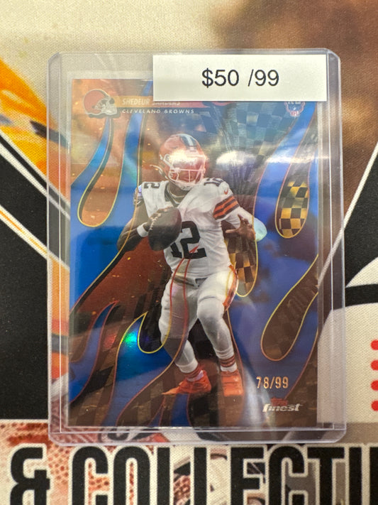 2025 Topps Finest NFL Shedeur Sanders Rookie Torchers Blue Refractor /99